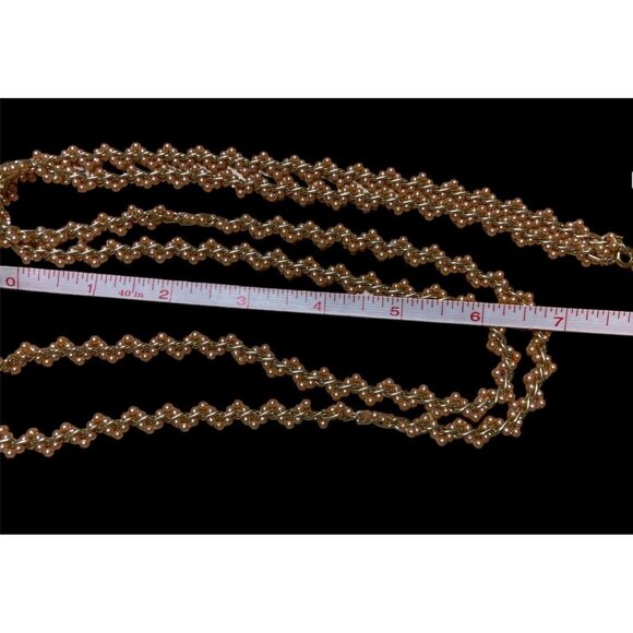 Vtg Long Necklace Champagne Gold Tone Seed Bead Weave Chain Delicate Flapper - Picture 7 of 8